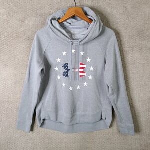 Under Armour Hoodie Womens M Gray American Flag Star Logo Funnel Neck Pullover‎